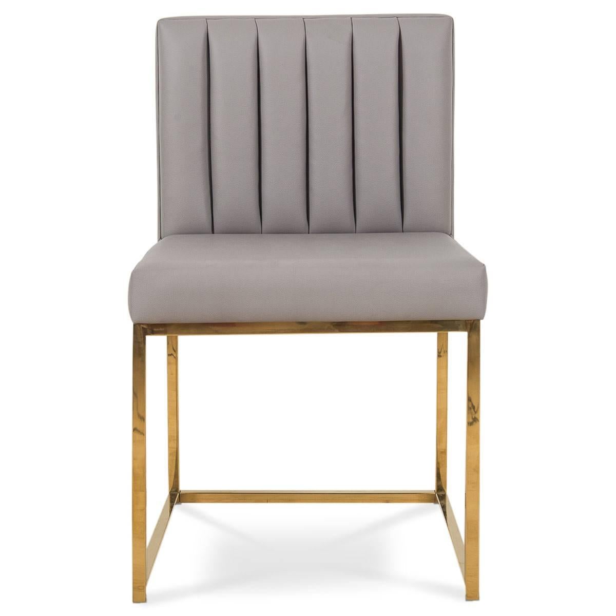 Sleek and stylish, these beautiful dining chairs will add some class to your dining room. Now offered in a graphite faux leather skilfully tufted to add simple elegance to your dining area.

Dimensions:

19