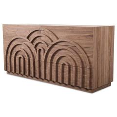 Art Deco Style Six-Drawer Storage Dresser in Walnut with Arch Detail