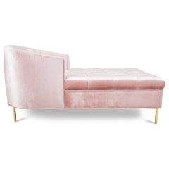 Mid-Century Style Tufted Lounge Chair with Brass Legs in Blush Pink Velvet