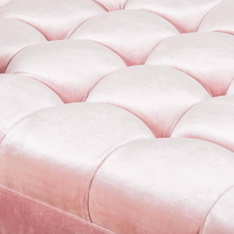 MidCentury Style Tufted Lounge Chair with Brass Legs in Blush Pink