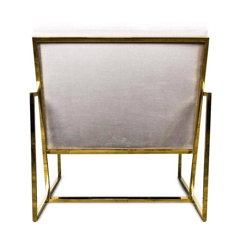 MidCentury Modern Style Tufted Accent Chair in Cream Velvet with Brass