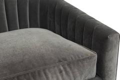 Art Deco Style Sectional in Charcoal Velvet w/ Down Cushions & Long Arm Tufting