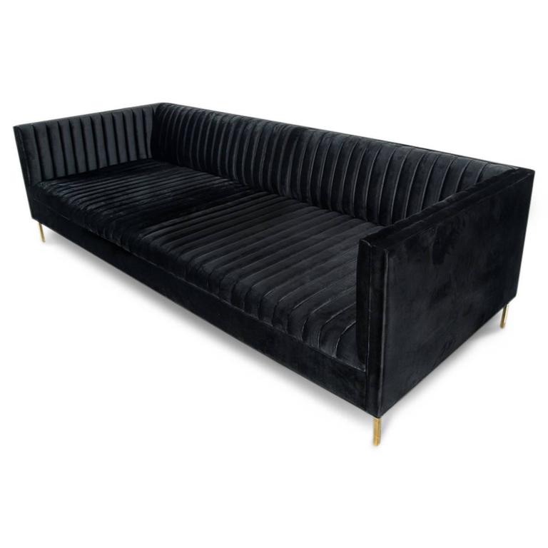 Modern Style Sofa In Long Arm Tufted, Black Tufted Sofa Velvet