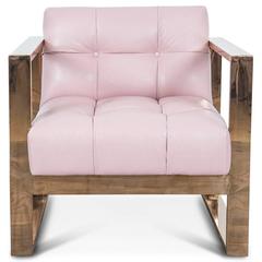 Geometric Occasional Chair in Blush Pink Faux Leather with Rose Gold Frame