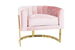 Ibiza Occasional Armchair with Curved Brass Base in Blush Pink Velvet