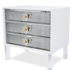 White Accent Table with Antique Mirror Drawers and Lucite Pulls & Legs