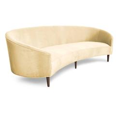 Art Deco Style Crescent Sofa with Walnut Legs in Hollandaise Velvet