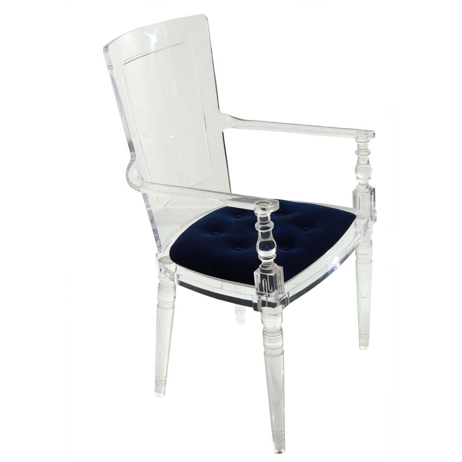 Modshop's Juliette Lucite dining chair with navy velvet
Measures: 19