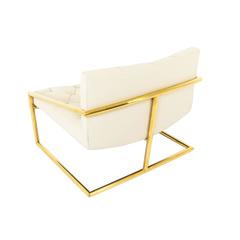 Modern Style Hampton Chair in Tufted Cream Leather w/ Brass Tubing Base
