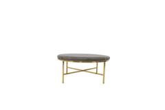 Modern Style Milan Circular Ottoman in Genuine Leather w/ Brass Frame & Legs