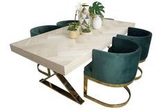 Mid-Century Modern Style Amalfi Dining Table in Bleached Walnut w/ Brass X-Legs