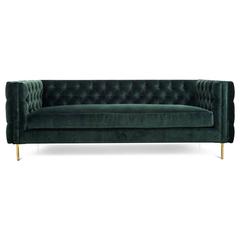 Modern Style 007 Inside-Out Sofa Tufted in Hunter Green Velvet w/ Brass Legs