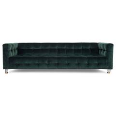 Modern Style Delano Sofa in Hunter Green Velvet w/ Lucite & Brass Block Legs