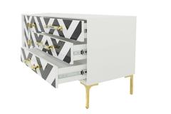Lacquered Credenza w/ Black & White Chevron Fronts and Brass & Lucite Accents
