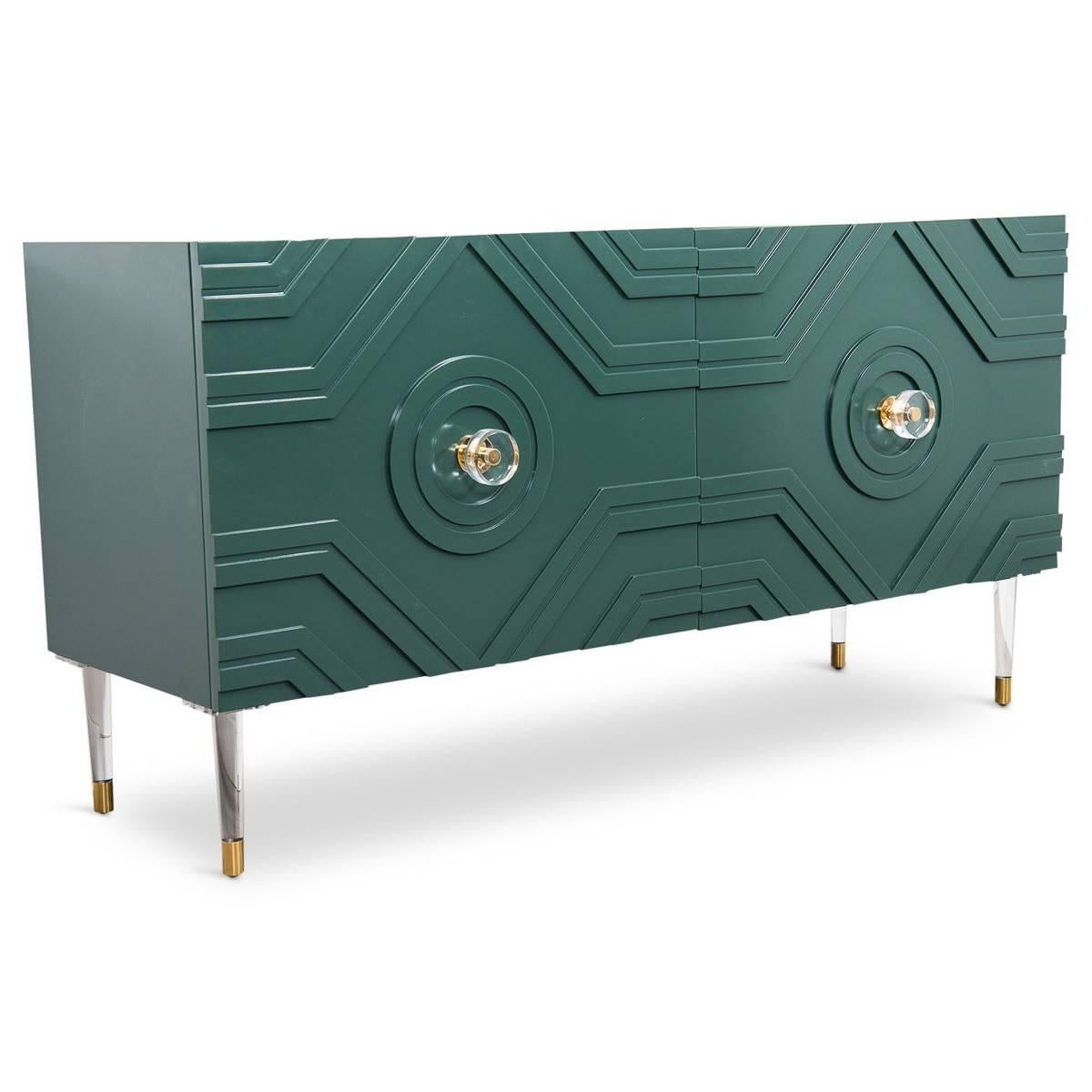 Enhance the decor of your living room, dining room or entryway with this Naples 2 Door Credenza. This piece instantly draws attention thanks to its bold geometric design on front door panels. Inspired by Italy, your eyes are drawn to pyramid-shaped