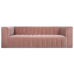 Mid-Century Style Velvet Fat Channel Tufted Chunky Thick Sofa