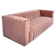 Mid-Century Style Velvet Fat Channel Tufted Chunky Thick Sofa