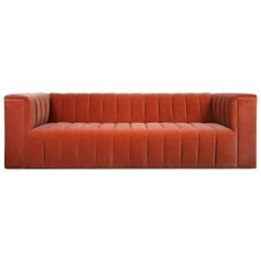 Mid-Century Style Paprika Velvet Fat Channel Tufted Chunky Thick Sofa