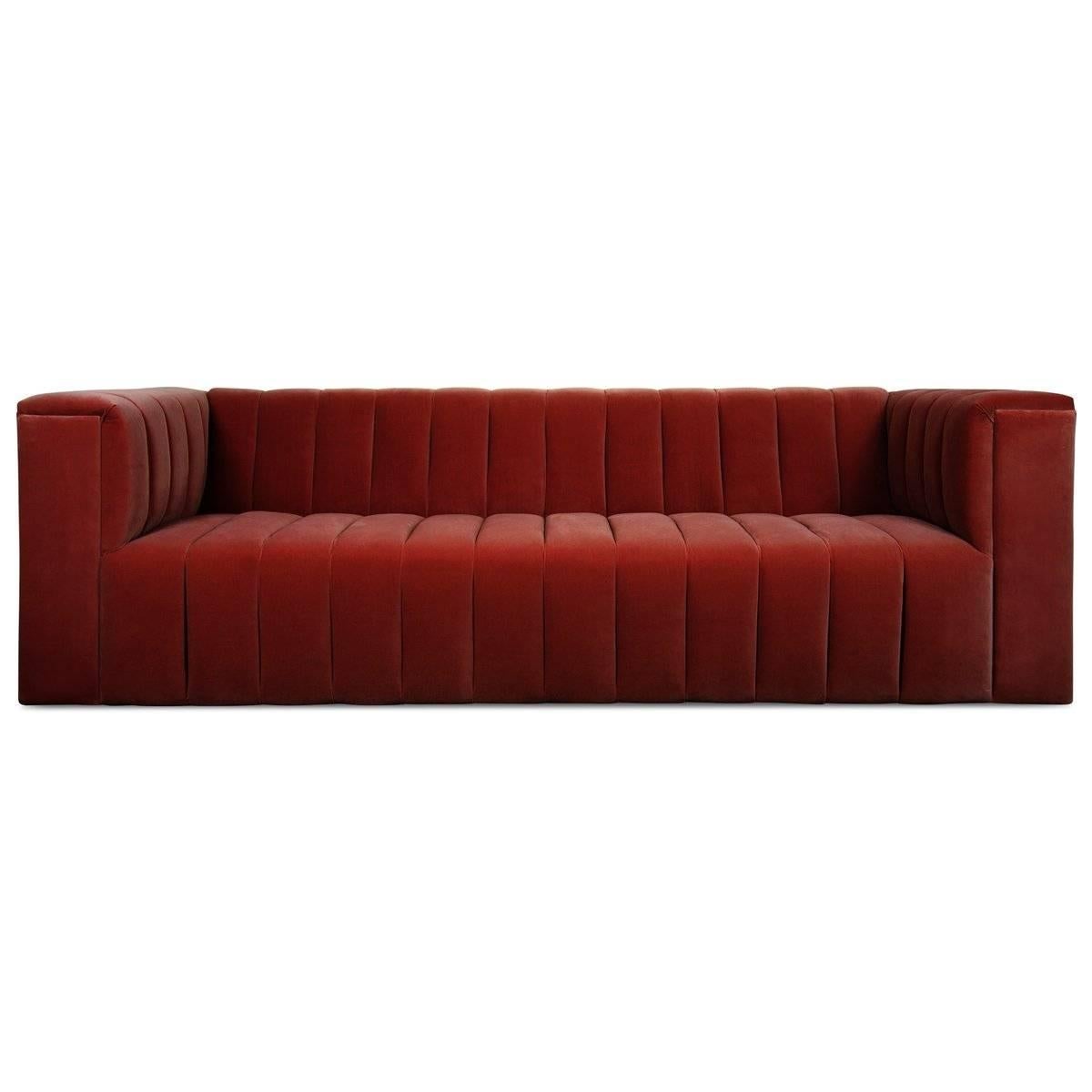 Elevate the level of comfort and style within your home with the Monaco sofa in lush velvet. Though the Merlot color and bold design lend this sofa the ability to stand alone, none can deny the brilliance and style it will add to any room. Features