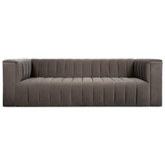Midcentury Style Dark Grey Velvet Fat Channel Tufted Chunky Thick Sofa