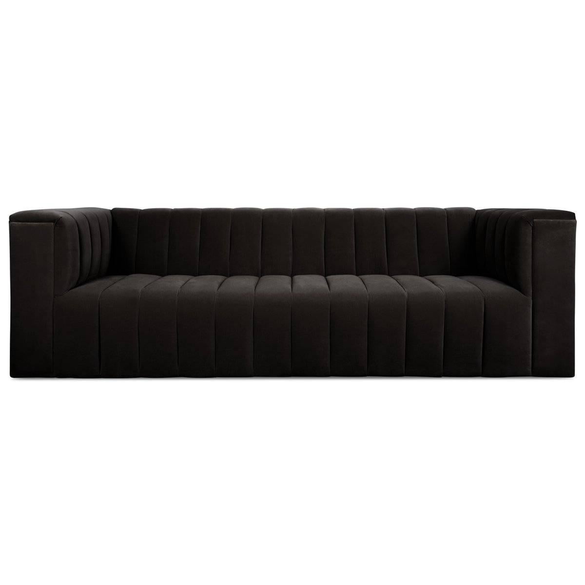Elevate the level of comfort and style within your home with the Monaco sofa in lush velvet. Though the black color and bold design lend this sofa the ability to stand alone, none can deny the brilliance and style it will add to any room. Features