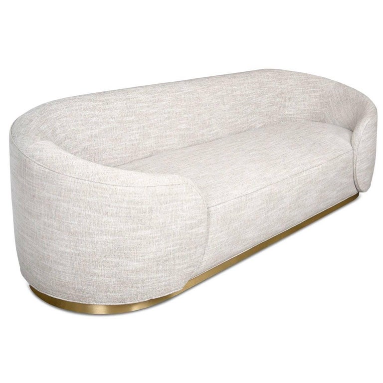 Curvy Wrap Round Sofa With Brushed Brass Base And Textured Linen Upholstery