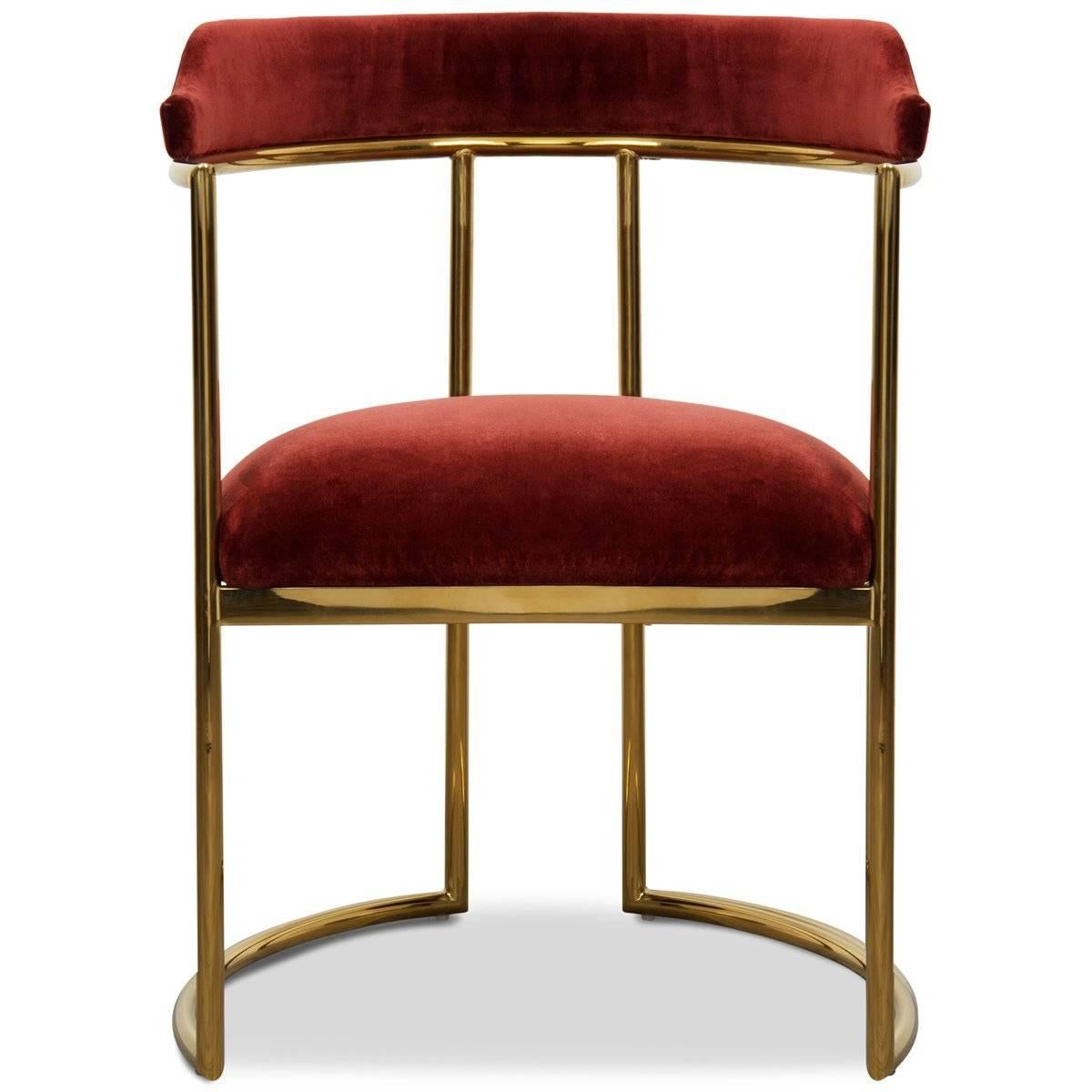 Meet the Acapulco 2 dining chair, the newest version of the popular Acapulco dining chair. As the perfect accent for your modern dining room, the Acapulco 2 is upholstered in your choice of colored velvet with beautiful curved brass legs and a