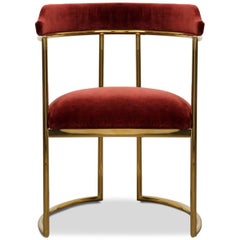 Modern Style Acapulco Dining Chair Brass Frame Merlot Velvet Upholstery