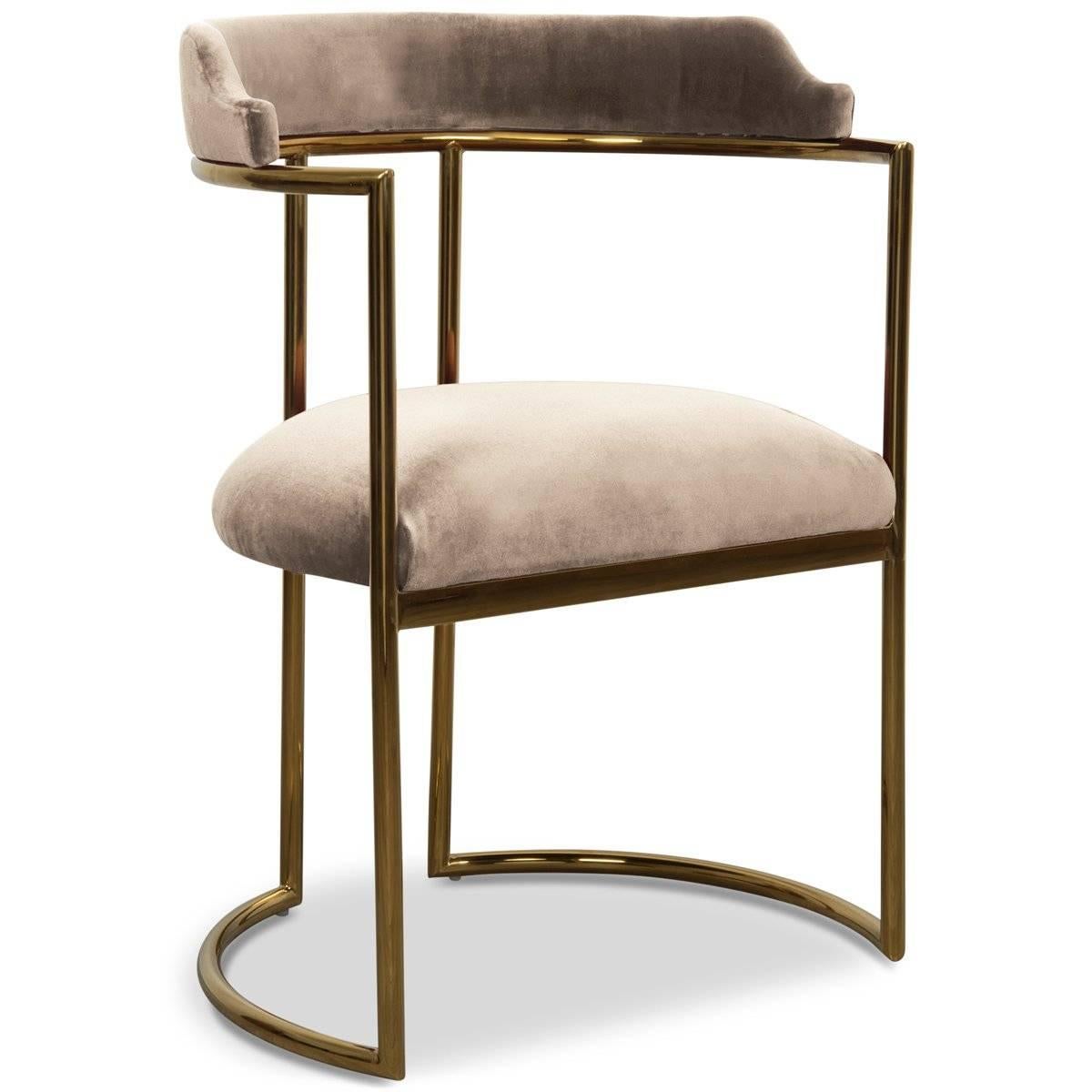 Modern Style Acapulco Dining Chair Brass Frame Sharkskin Velvet Upholstery In New Condition In Compton, CA