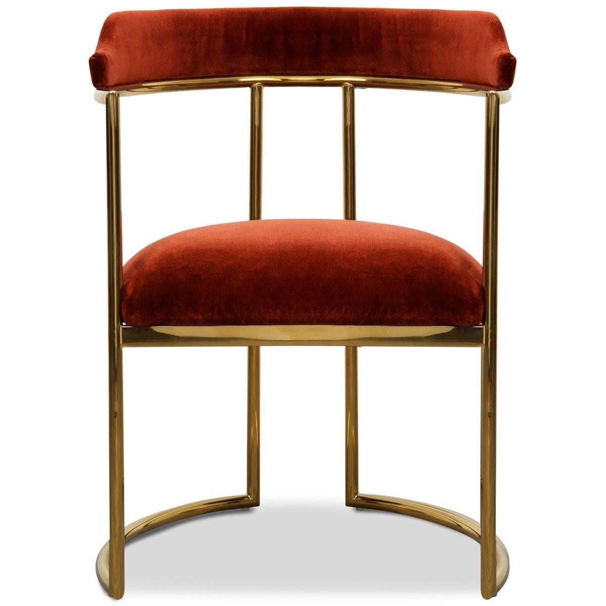 Meet the Acapulco 2 dining chair, the newest version of the popular Acapulco dining chair. As the perfect accent for your modern dining room, the Acapulco 2 is upholstered in your choice of colored velvet with beautifully curved brass legs and a