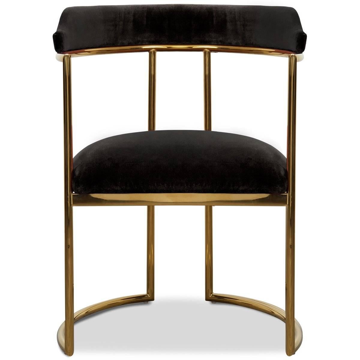 Meet the Acapulco two dining chair, the newest version of the popular Acapulco dining chair. As the perfect accent for your modern dining room, the Acapulco 2 is upholstered in your choice of colored velvet with beautifully curved brass legs and a