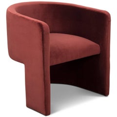 Asymmetric Modern Style Martinique Chair in Lush Bordeaux Velvet Upholstery