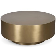 Mid-Century Modern Smooth Finish Round Brushed Brass Elegant Style Coffee Table