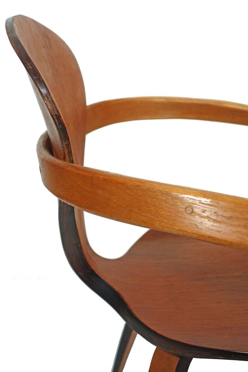 Norman Cherner Chair for Plycraft -Teak and Beach In Fair Condition In BROOKLYN, NY