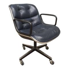 Charles Pollock for Knoll Black Leather Office Chairs, Ten Available