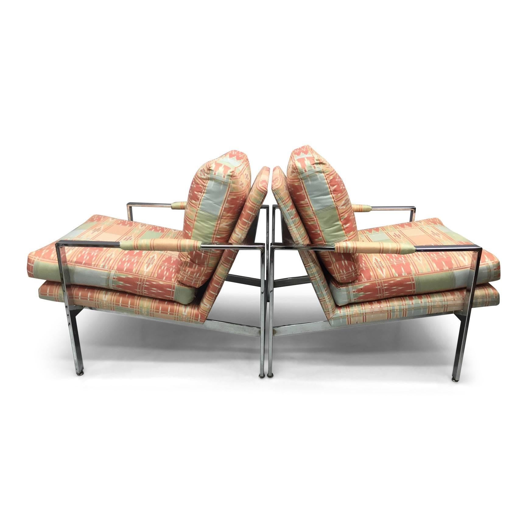 American Milo Baughman for Thayer Coggin Chrome Flat Bar Lounge Chairs