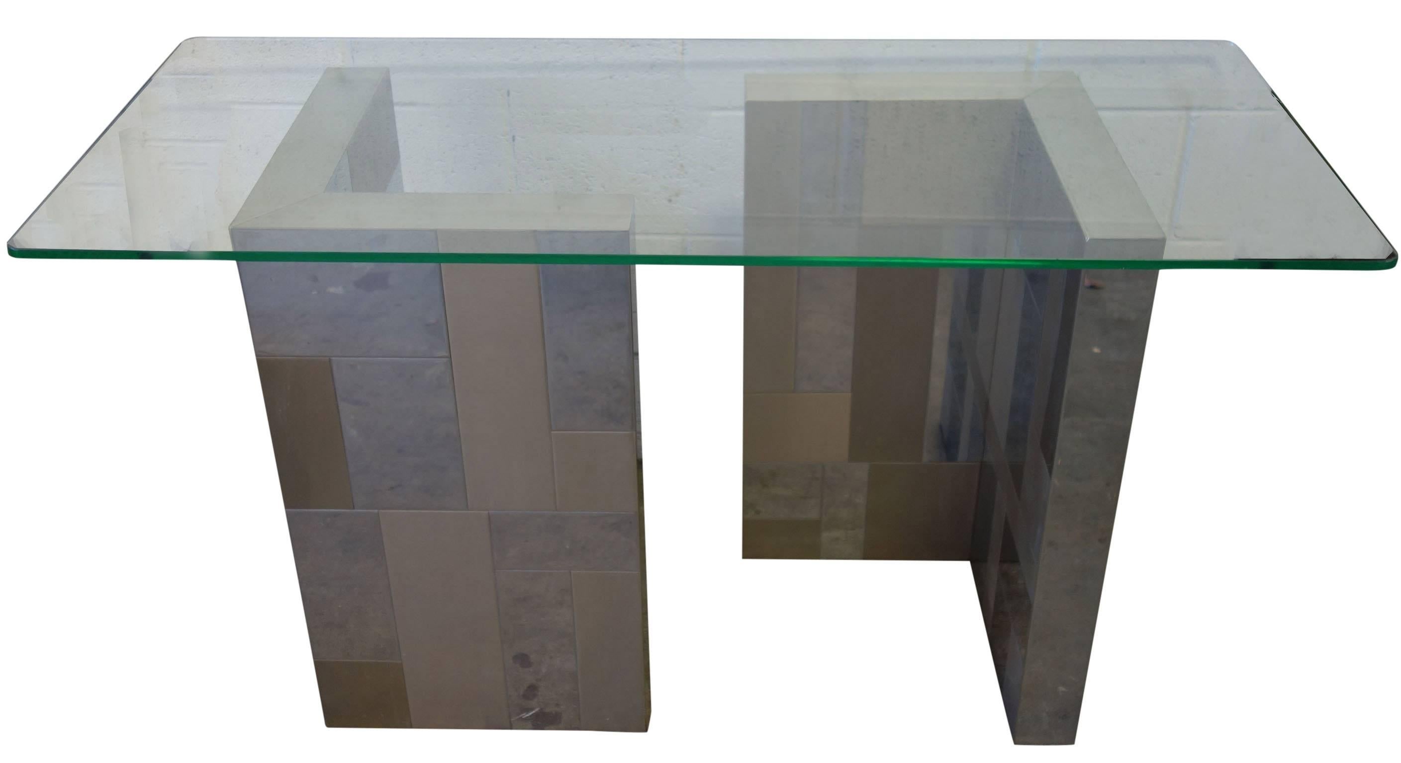 Perfect dimensions and versatile configurations enable this Paul Evans piece to be used as a desk or table. Mosaic tiles are in good condition showing no corrosion with only a few marks/dings to the surface. Overall great example.