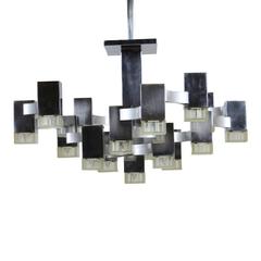 Gaetano Sciolari Mid-Century Cubic Chandelier for Lightolier in Chrome