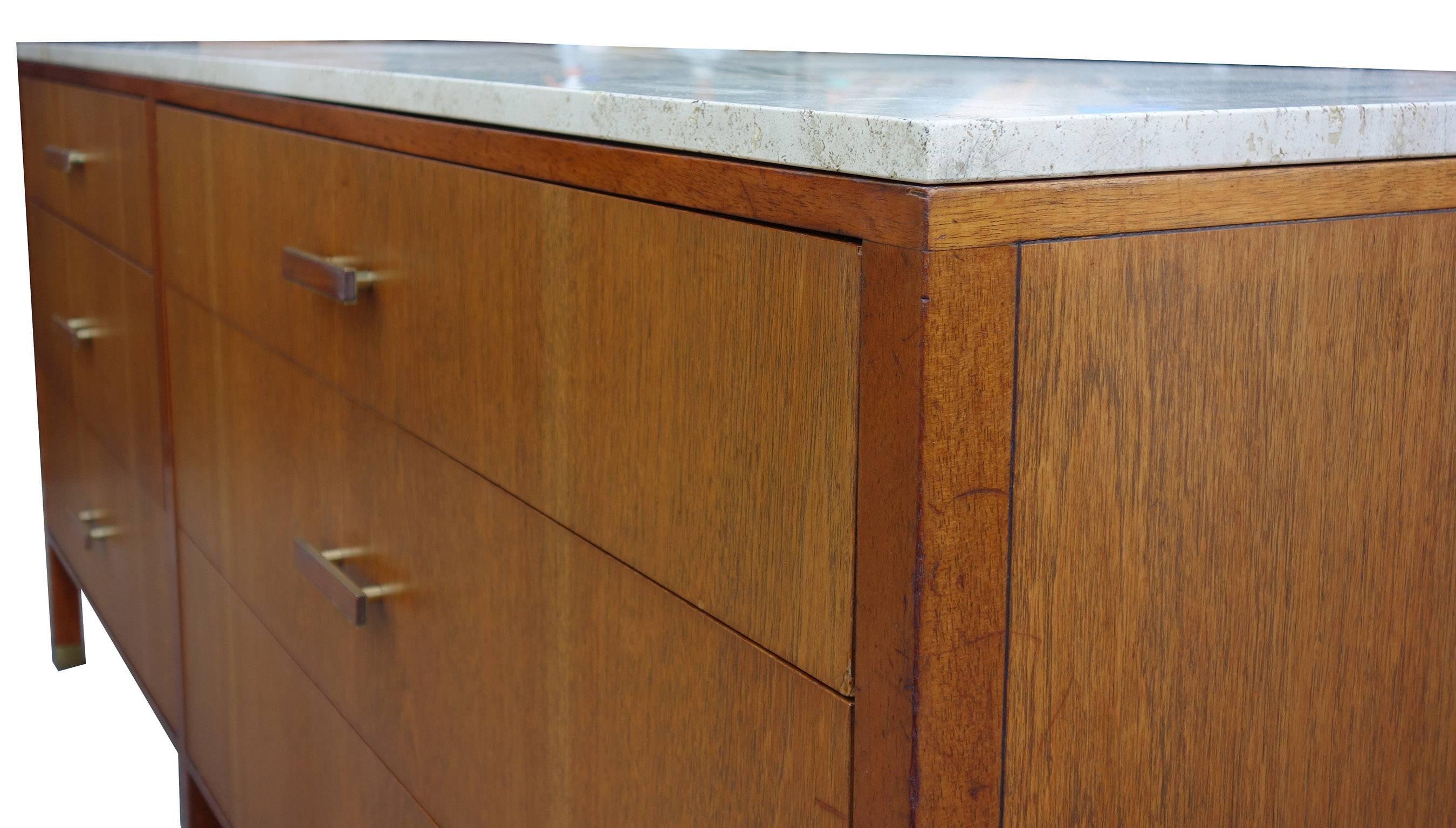 Important Mid-Century Harvey Probber Dresser with Travertine Top In Good Condition In BROOKLYN, NY