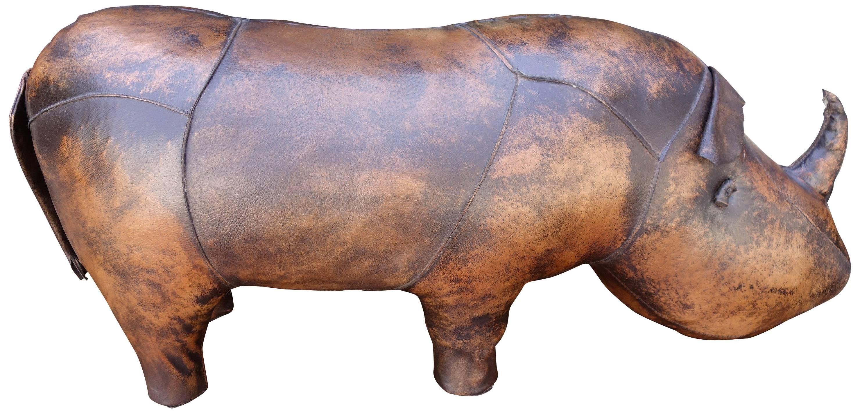 This adorable leather Rhino was designed by Dimitri Omersa and commissioned by Abercrombie and Fitch. In very good condition.