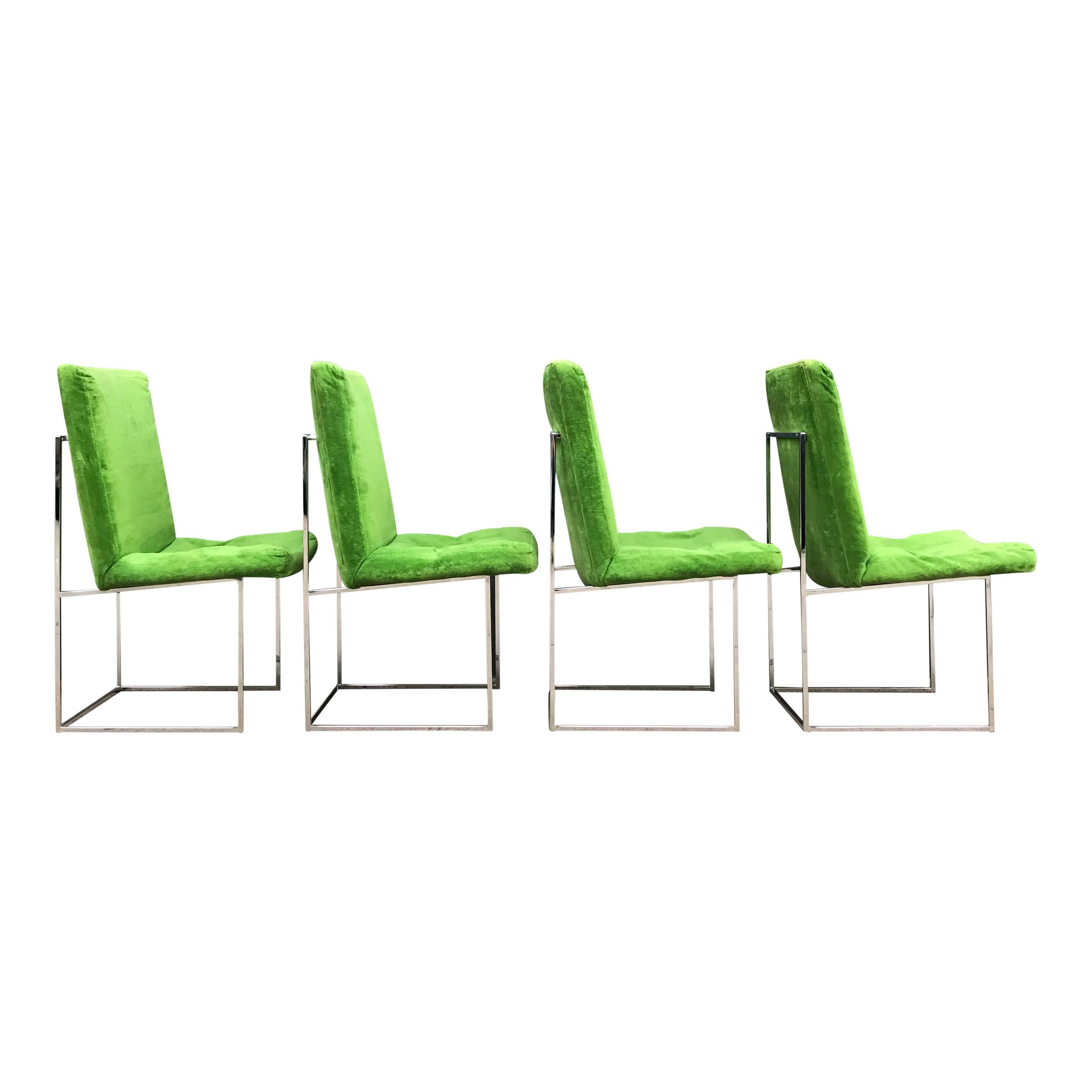 Mid-Century Modern Milo Baughman for Thayer Coggin Thin Chrome Dining Chairs