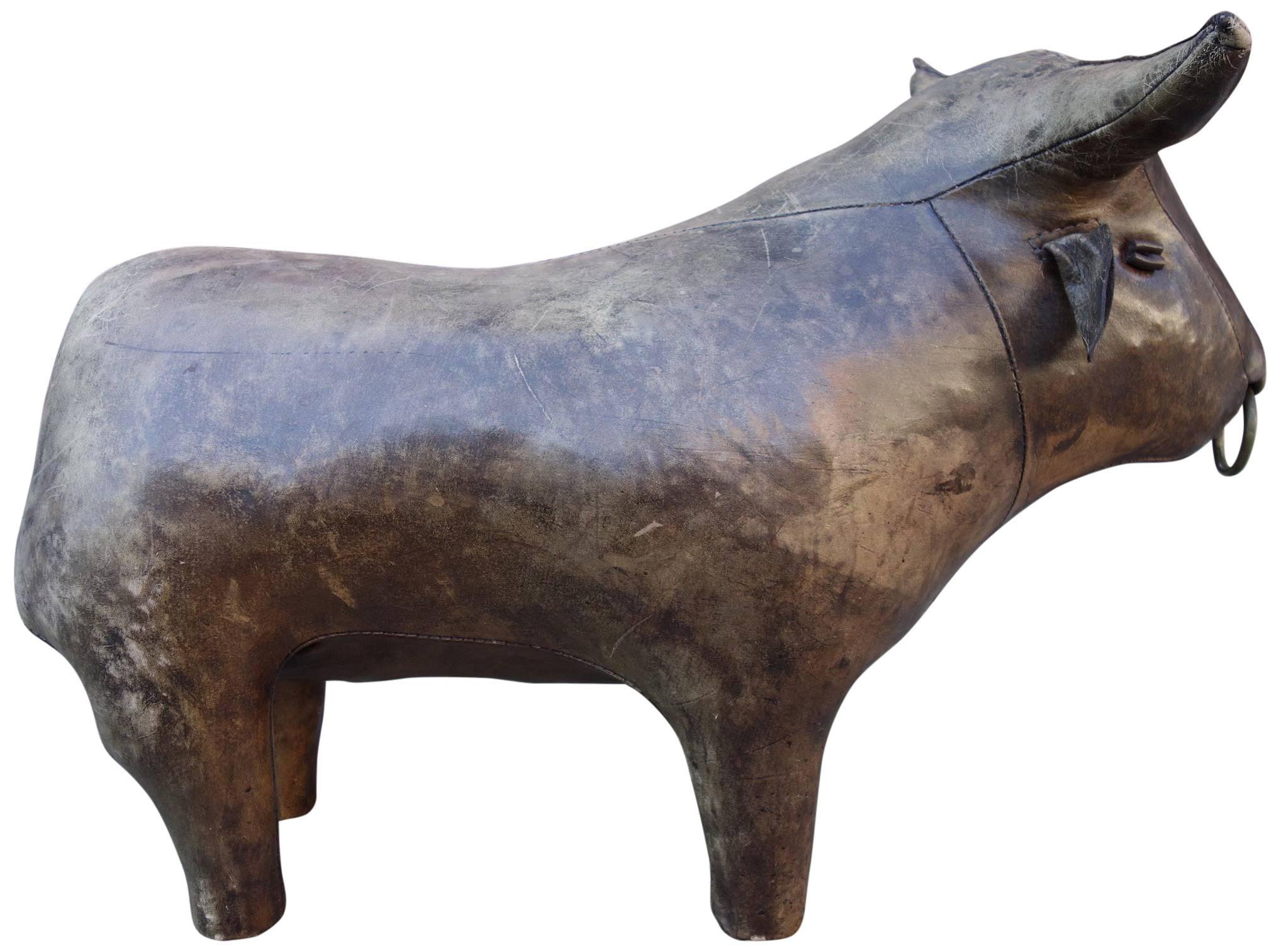 English Adorable Midcentury Leather Bull Dimitri Omersa for Abercrombie & Fitch