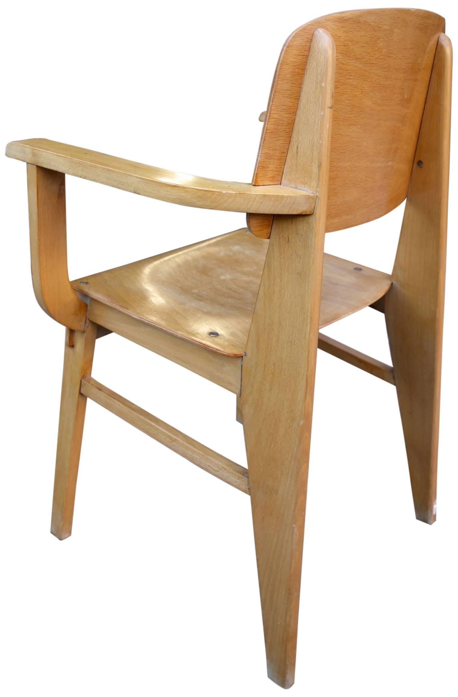 Mid-Century Jean Prouvè All Wood Standard Armchair In Good Condition For Sale In BROOKLYN, NY