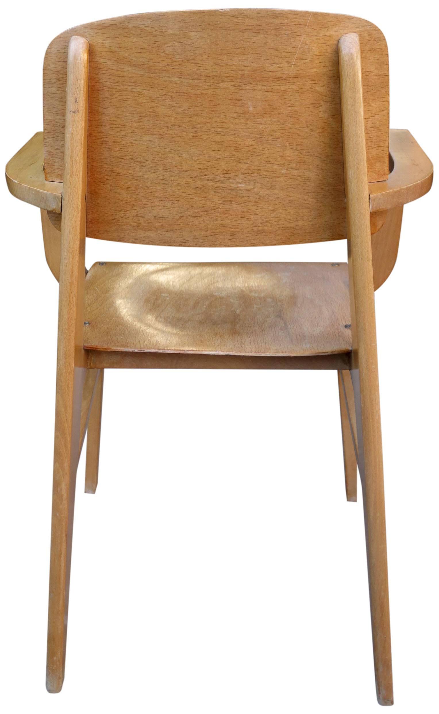 French Mid-Century Jean Prouvè All Wood Standard Armchair For Sale