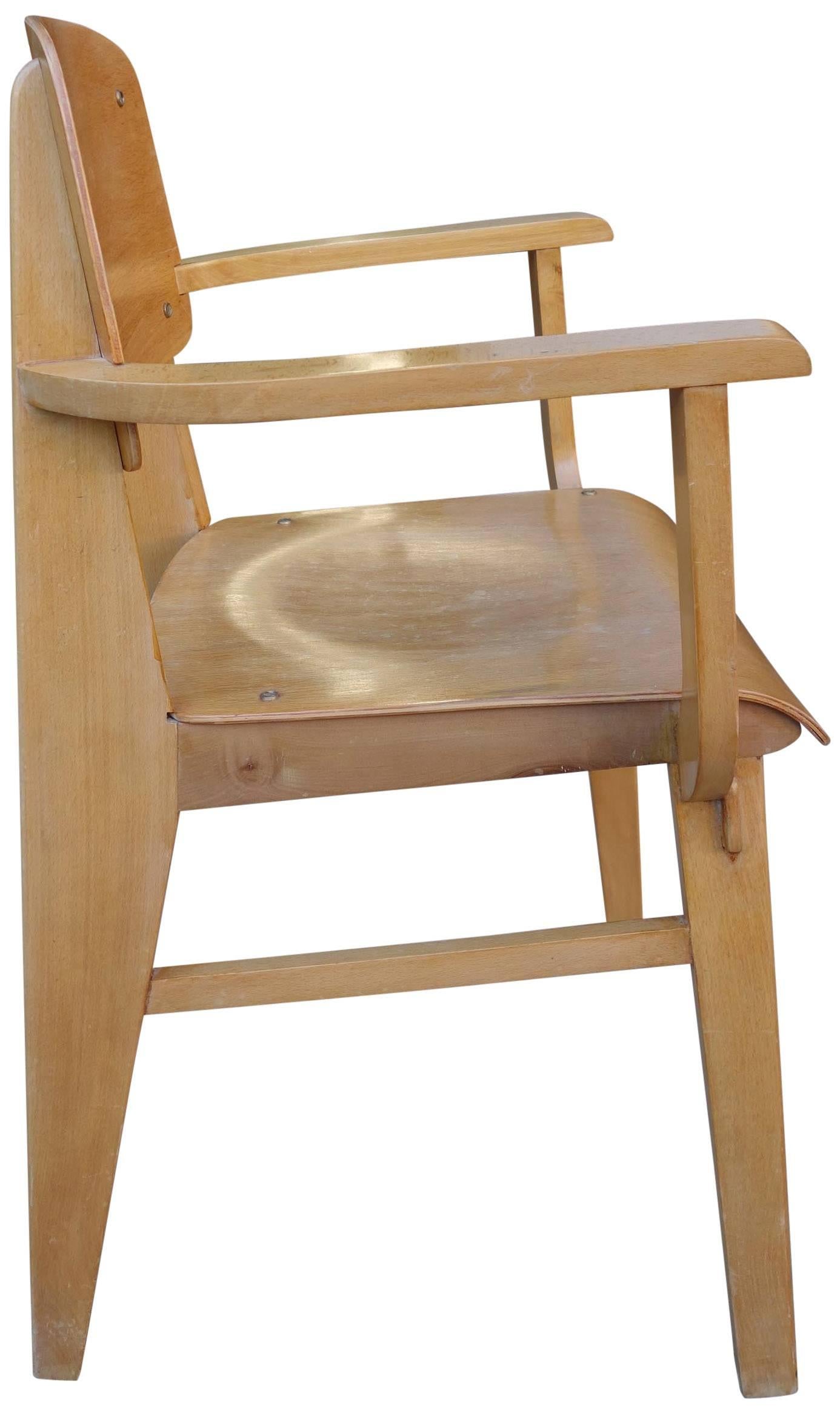 Jean Prouvè Standard-Sessel aus der Jahrhundertmitte in Wood Wood (Französisch) im Angebot