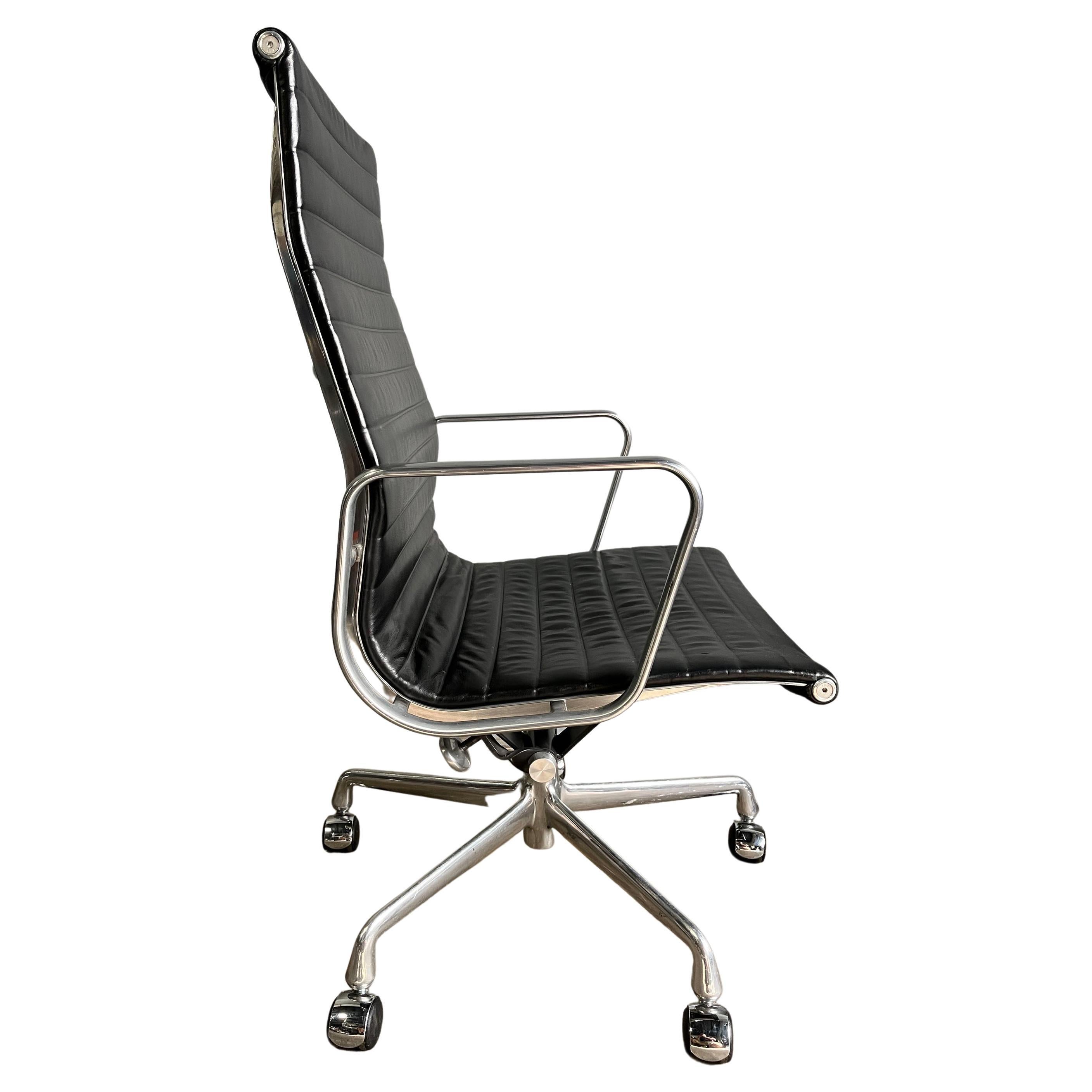 Ask for custom shipping quote

For sale are these authentic Eames for Herman Miller Aluminum Group chairs in premium plush black leather with high-backs. An icon of Mid Century Modern design that continues to be produced today. Manual height and