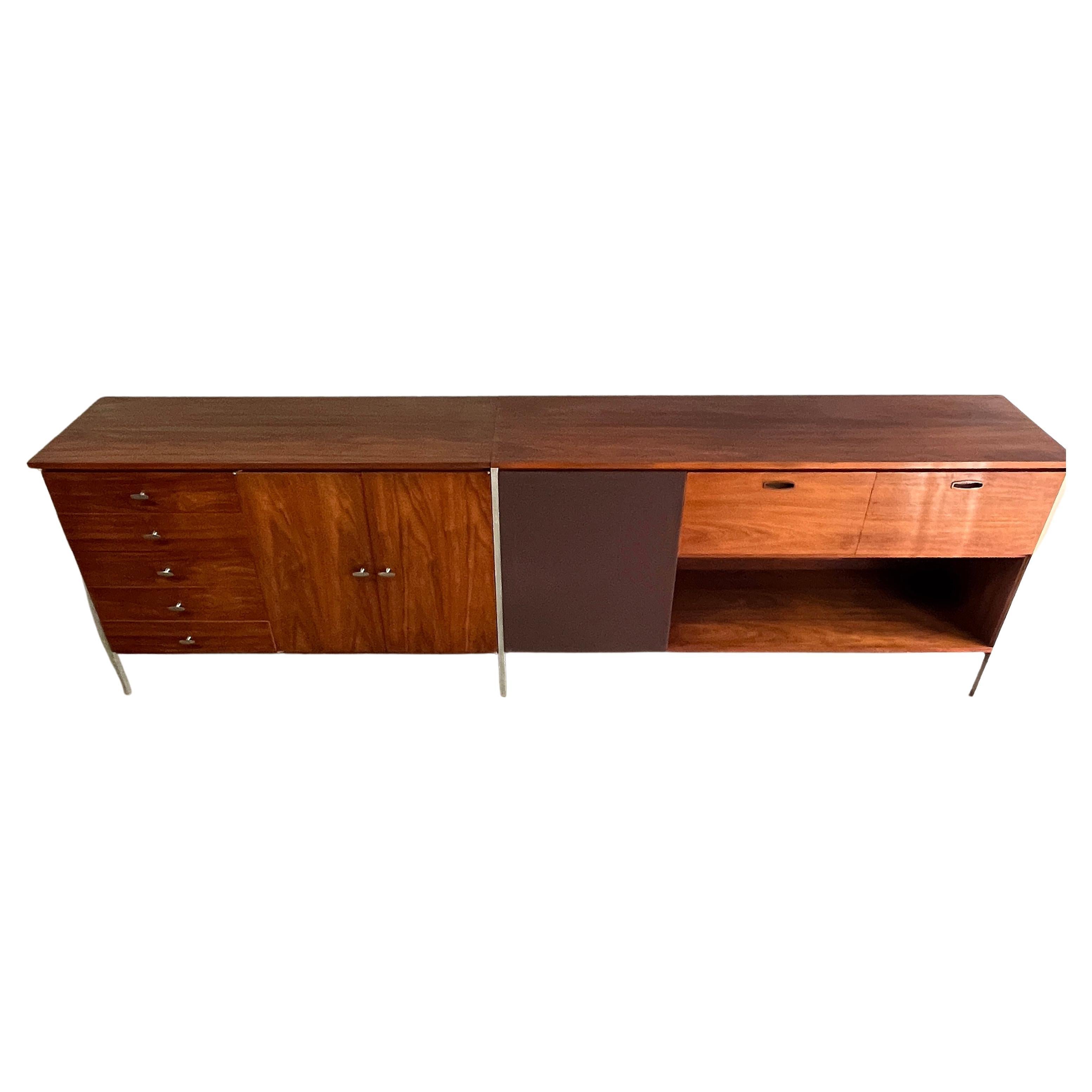 For your consideration is this monumental credenza or sideboard designed by Paul McCobb for the Connoisseur Collection. Extremely rare unit comprised of 5 drawers, one adjustable shelf concealed in a two door cabinet, one speaker section with pull