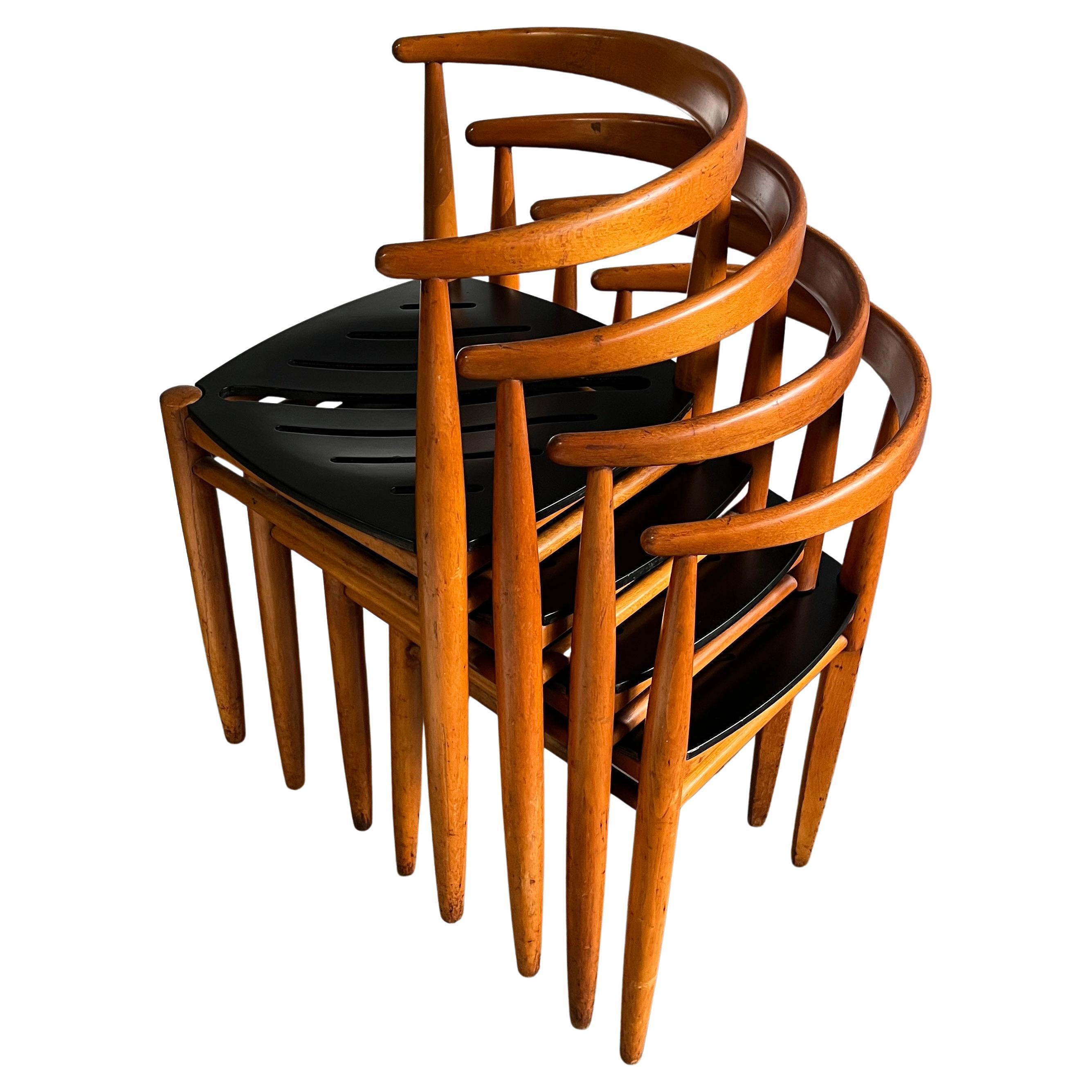 Rare chaises de salle à manger scandinave du milieu du siècle, ensemble de quatre chaises en vente