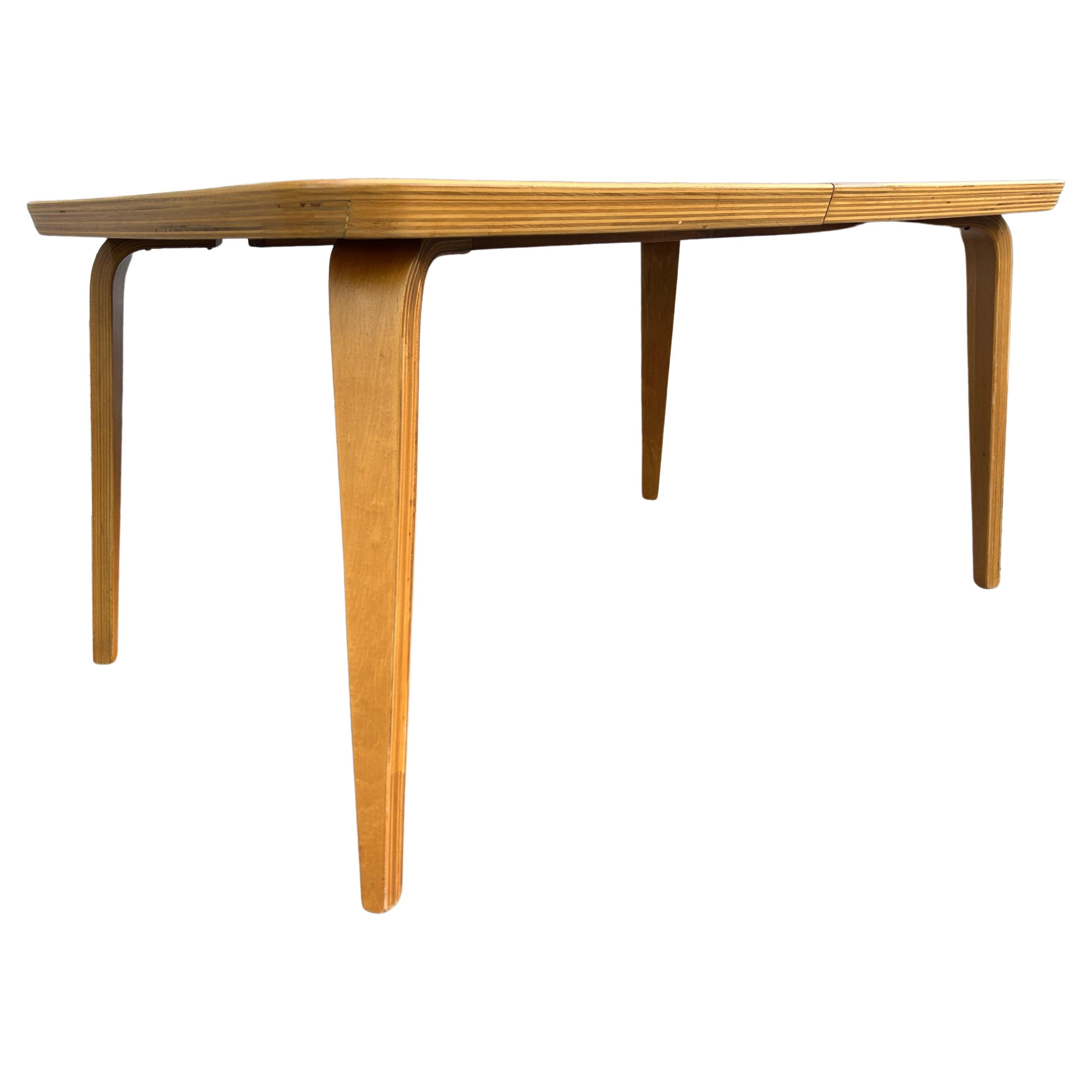 Woodwork Mid-Century Modern Bentwood Rounded Corner Birch Blonde Dining Table with Leaf