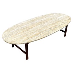 Mid-Century Modern Oval Travertine Swedish Coffee Table by Folke Ohlsson for DUX